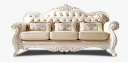 三人布料沙发欧式简约白色三人沙发高清图片