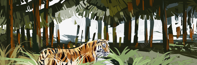芭蕉森林和老虎png免抠素材_新图网 https://ixintu.com 手绘动物 老虎 芭蕉森林