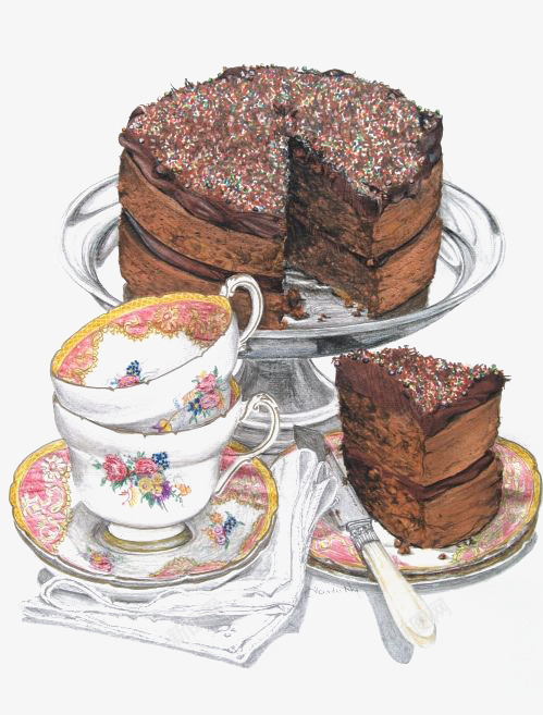 英式下午茶png免抠素材_新图网 https://ixintu.com 手绘茶杯 甜点 美食插画 蛋糕