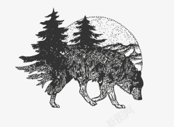 森林孤狼矢量图素材