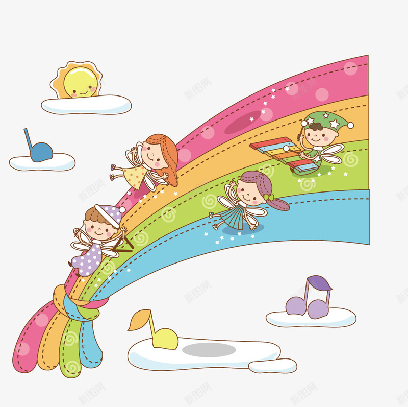 在彩虹上奏乐玩耍的小天使png免抠素材_新图网 https://ixintu.com 天使 奏乐 彩虹 玩耍