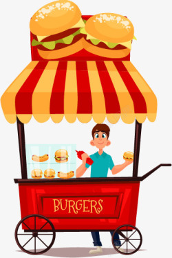 小车插画汉堡卡通外卖快餐车高清图片