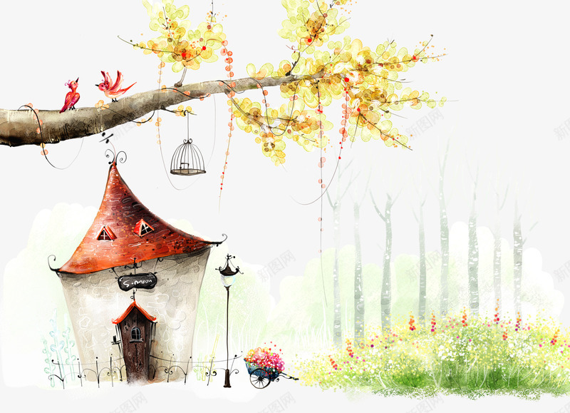 森林中的童话小屋png免抠素材_新图网 https://ixintu.com 卡通 木屋 森林