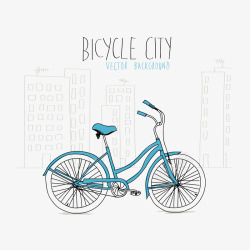 自行车卡通小清新淡蓝色素材