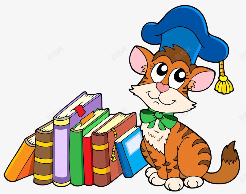 小猫身旁的书png免抠素材_新图网 https://ixintu.com 丰富知识 书 书模 卡通手绘 学习 学生上课 掌握 看书 知识 课本