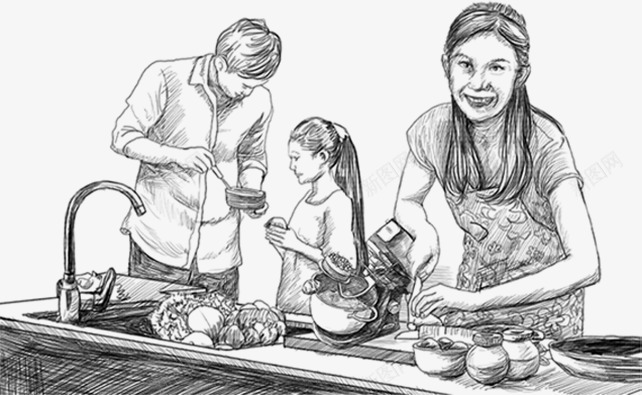 家庭人物png免抠素材_新图网 https://ixintu.com 做饭 厨房 女儿 女孩 妈妈 爸爸
