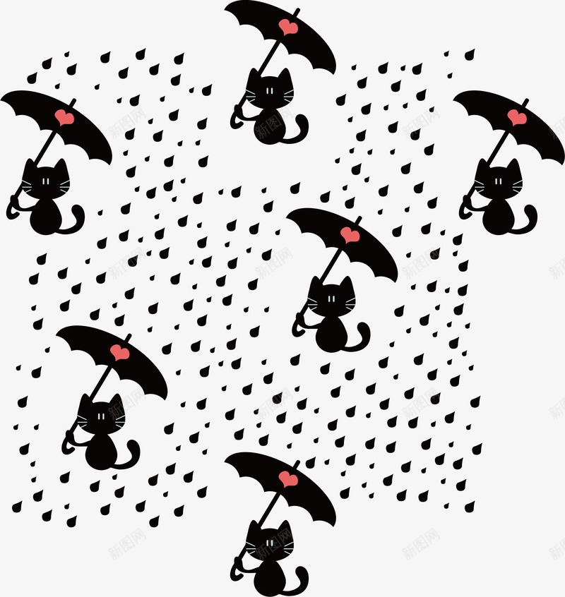 可爱小猫打伞背景矢量图ai免抠素材_新图网 https://ixintu.com 创意 卡通 可爱 小猫 彩色的 手绘的 矢量图