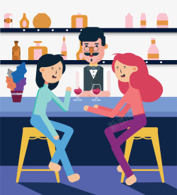 男士酒吧喝酒插画彩色扁平化酒吧元素矢量图高清图片