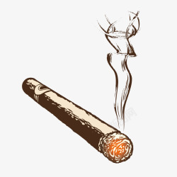 燃烧的雪茄手绘插画素材