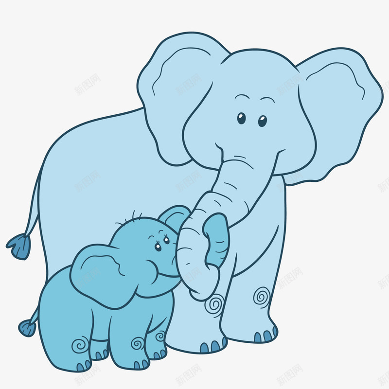 卡通用手绘大象和小象矢量图ai免抠素材_新图网 https://ixintu.com 动物 卡通 大象 手绘 森林 母爱 蓝色 矢量图