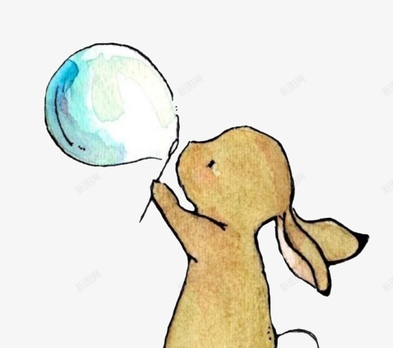 兔子吹泡泡png免抠素材_新图网 https://ixintu.com 儿童 兔子简笔画 卡通形象 可爱的动物 小插画 水彩 童年 童心