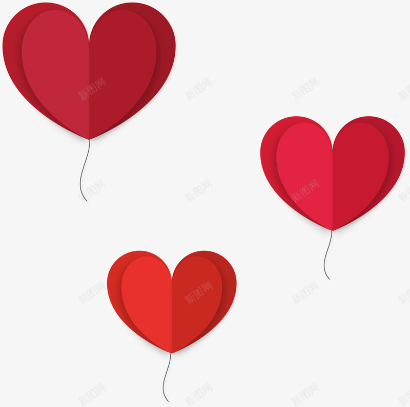 情人节升空的爱心气球png免抠素材_新图网 https://ixintu.com 三个气球 剪纸爱心 升空的气球 情人节 爱心气球 爱情