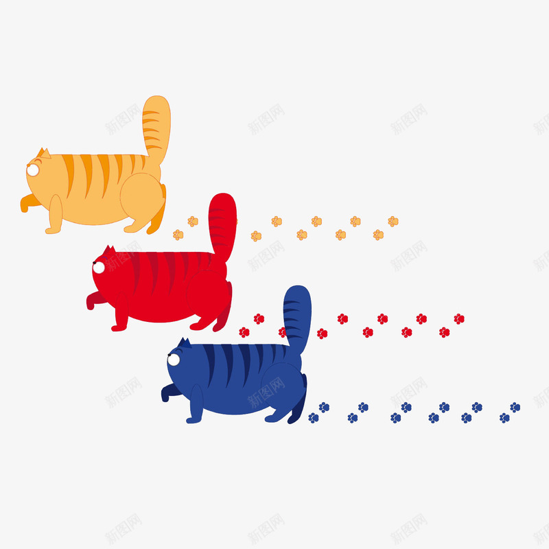 三只卡通猫咪和脚印png免抠素材_新图网 https://ixintu.com 动物脚印 卡通猫咪 小猫 广告设计 插画 猫咪 猫咪脚印