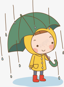 卡通手绘雨中打伞的女孩素材