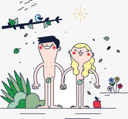 亚当和夏娃情人节卡通亚当夏娃高清图片