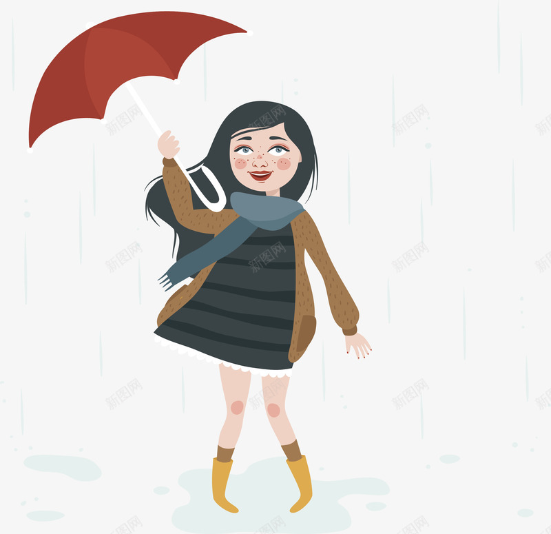 秋日的下雨天矢量图eps免抠素材_新图网 https://ixintu.com 下雨天 复古风 女中女孩 矢量png 秋日雨天 红色雨伞 矢量图