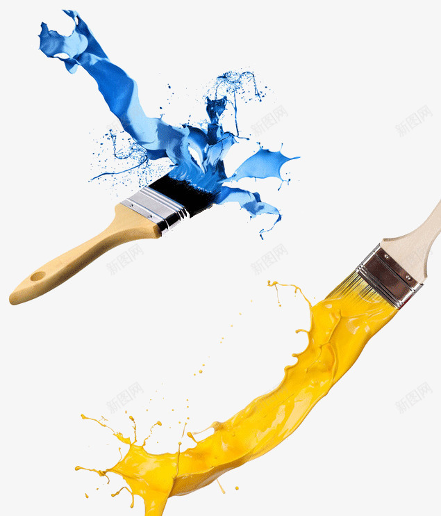 创意彩色刷子png免抠素材_新图网 https://ixintu.com 创意 彩色刷子 油漆 蓝色 黄色