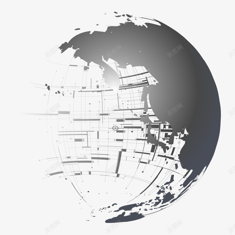 地球科技感地图png免抠素材_新图网 https://ixintu.com 地图 地球 地球投影 点状地图 科技 科技感 科技感地图 黑白地图