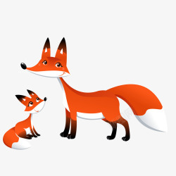 卡通狐狸妈妈和小狐狸矢量图素材
