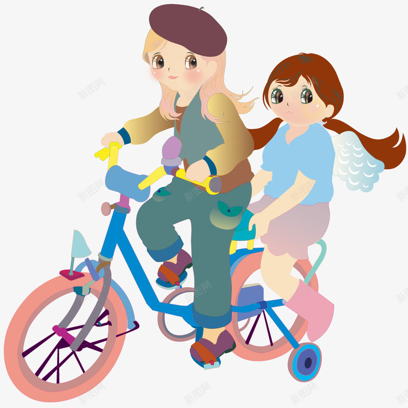 骑车去游玩的姐妹png免抠素材_新图网 https://ixintu.com 姐妹 度假 手绘 插画