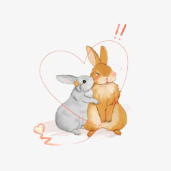 卡通手绘小兔子情侣装饰素材