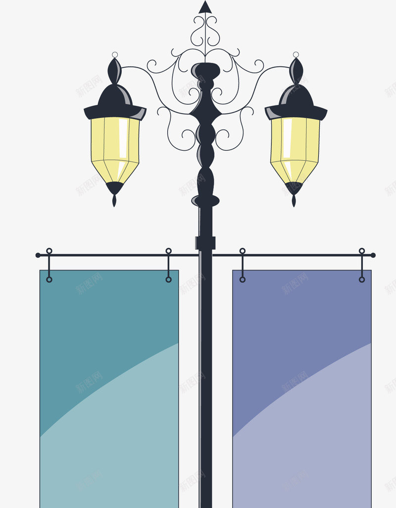挂广告牌的路灯矢量图eps免抠素材_新图网 https://ixintu.com 挂广告牌的路灯 欧式路灯 街边吊旗 路灯海报效果图模板 矢量图