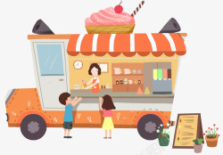 休旅车夏季冰淇淋甜品店铺高清图片