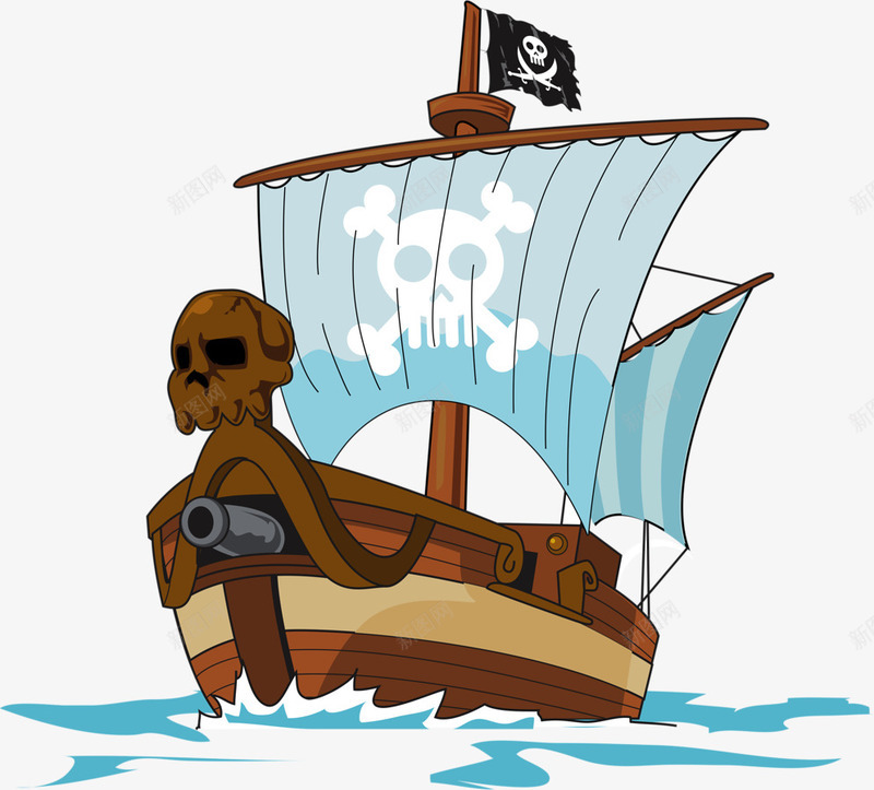 卡通海盗船png免抠素材_新图网 https://ixintu.com 卡通 插画 海盗 海盗船 航帆 航海 骷髅