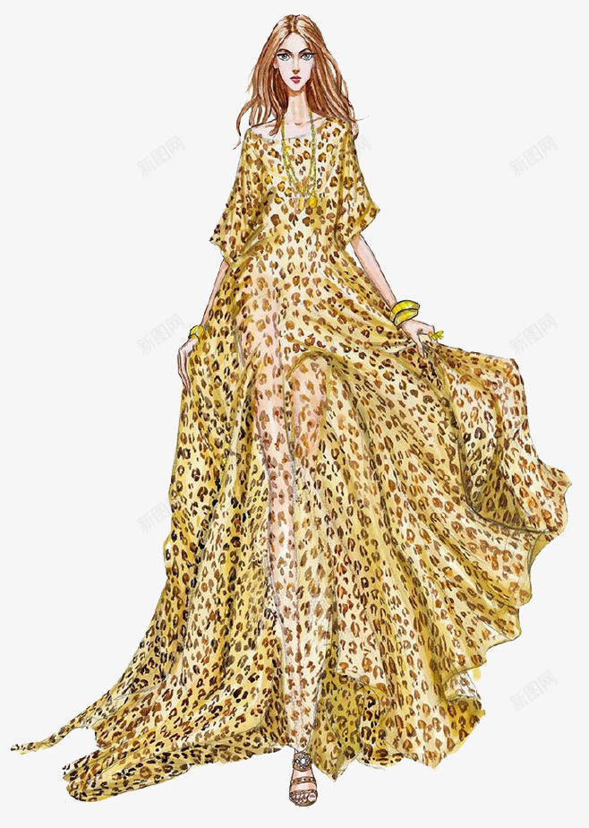 模特png免抠素材_新图网 https://ixintu.com 女孩 服装设计 豹纹裙子