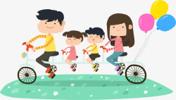 欢乐家庭日四口之家骑自行车高清图片