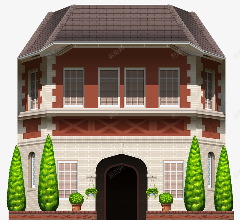 城堡房子png免抠素材_新图网 https://ixintu.com 儿童 卡通 卡通插画 可爱 场景 建筑 房子 房屋 街道
