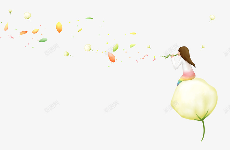 木棉花少女png免抠素材_新图网 https://ixintu.com 坐在花朵上的美少女 小清新 插画 木棉花树 花朵 花瓣
