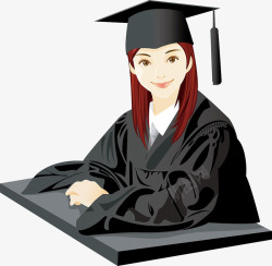 大学生做毕业作业插画坐着的女学士插画高清图片