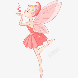 粉色云彩下载卡通可爱的粉色花仙子精灵飞吻插高清图片