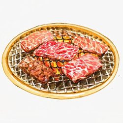 秘制素菜美食俯视手绘烤肉高清图片