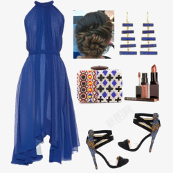 蓝色连衣裙和高跟鞋素材