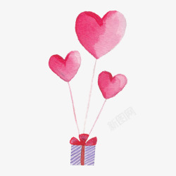 少女心礼物情人节手绘粉色爱心礼盒高清图片
