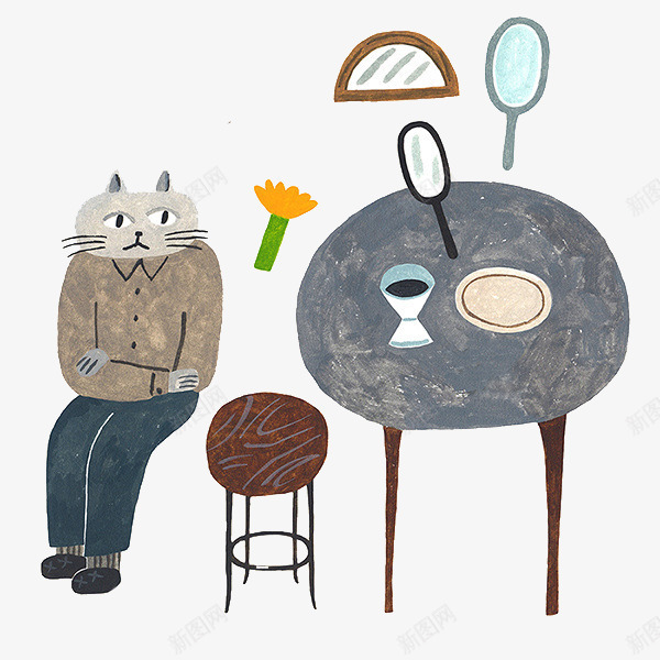 卡通坐着的小猫png免抠素材_新图网 https://ixintu.com 家具 寝室 小猫 房间 桌子