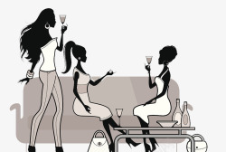 女人聚会手绘插画喝酒聊天的女人高清图片
