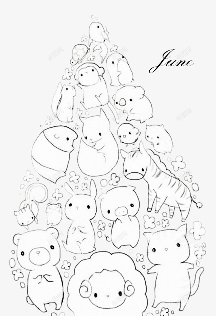 多种卡通动物png免抠素材_新图网 https://ixintu.com 动物 卡通 小猫 猴子 黑白