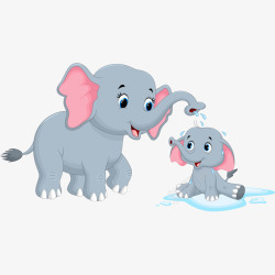 大象小象玩水的卡通大象高清图片