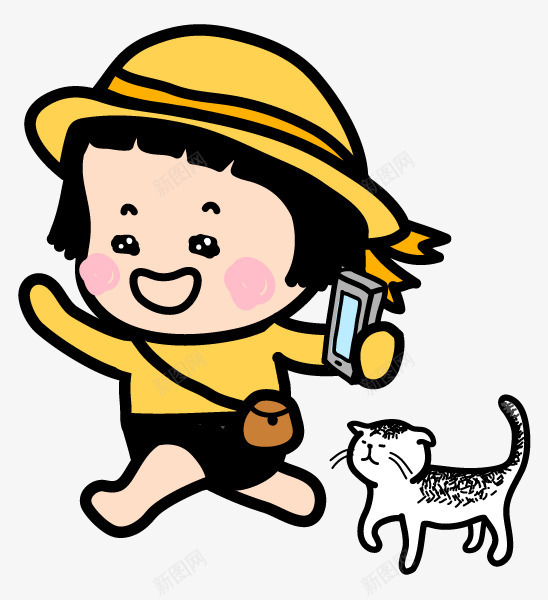 手绘女孩和猫png免抠素材_新图网 https://ixintu.com 女孩 小猫 手绘画 矢量装饰 装饰