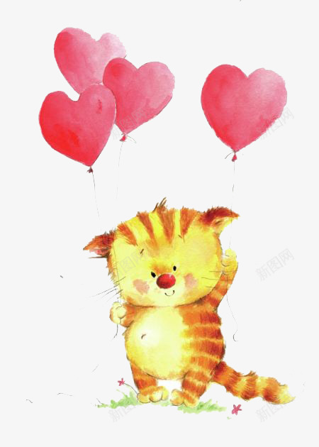 拿着气球的小猫png免抠素材_新图网 https://ixintu.com 卡通 小猫 手绘 气球 爱心