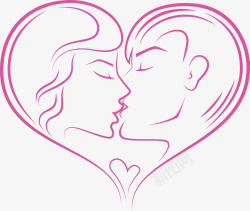 线稿爱心标签情人节插图线稿爱心亲吻的情侣高清图片