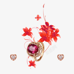 花朵戒指红色宝石戒指高清图片