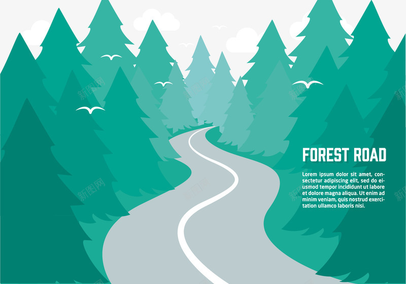 森林公路矢量图eps免抠素材_新图网 https://ixintu.com 公路 森林 素材 绿色 风景 矢量图