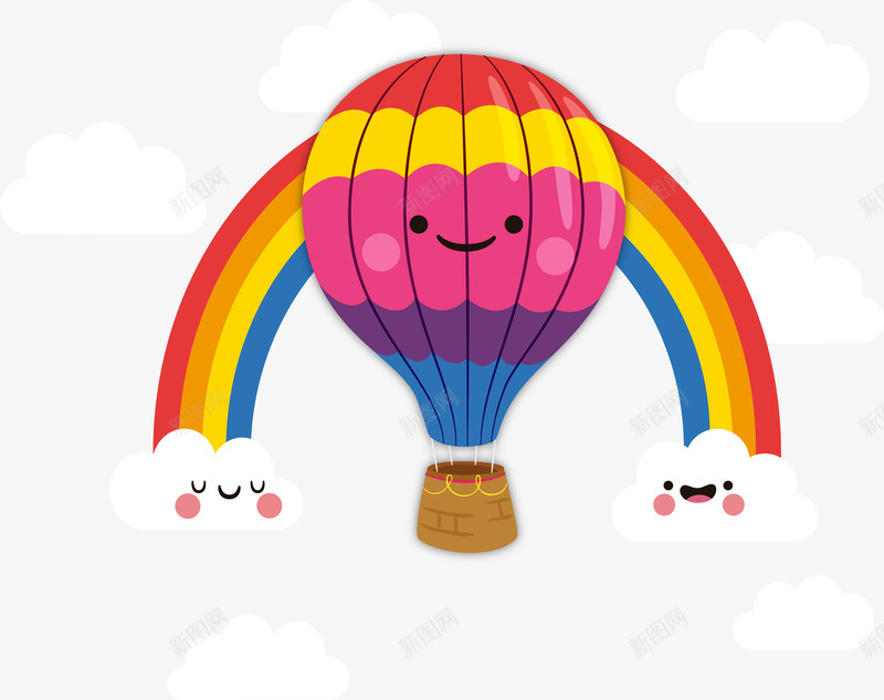 浪漫场景装饰png免抠素材_新图网 https://ixintu.com 卡通有趣 可爱 彩虹 热气球 白色云朵 矢量图案