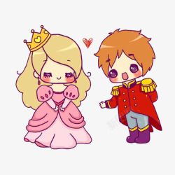 戴皇冠的爱心卡通王子和公主高清图片