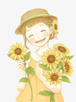 可爱女生插画向日葵微笑女孩高清图片
