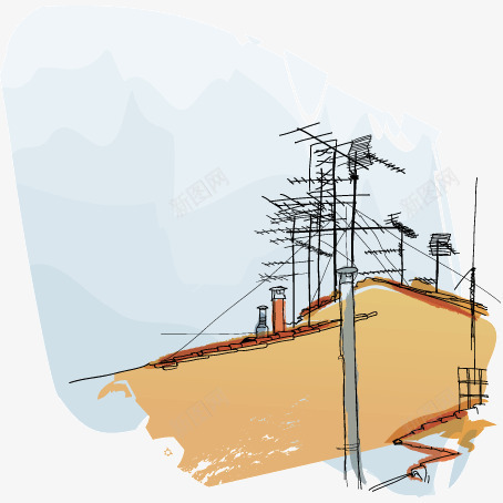 手绘天线屋顶矢量图ai免抠素材_新图网 https://ixintu.com 天线屋顶房屋建筑风景手绘彩绘 矢量图